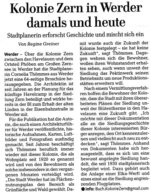 Foto von Zeitungsartikel - heute scann eines Artikels aus der maz heute ist zu sehen.