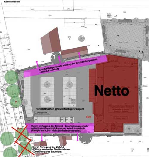 Lageplan mit geplantem Discounter ist zu sehen