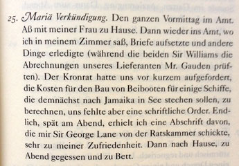 Foto von einer Seite Foto aus dem Tagebuch von Pepys.