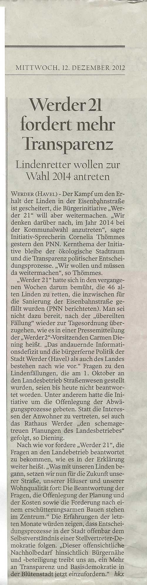 eingescannter Zeitungsartikel aus der pnn