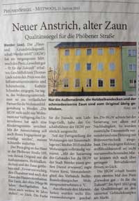 Zeitungsartikel üBr die HGW und das Haus in der Phöbener Straße in Werder ist zu sehen Zeitungsartikel ist abgebildet