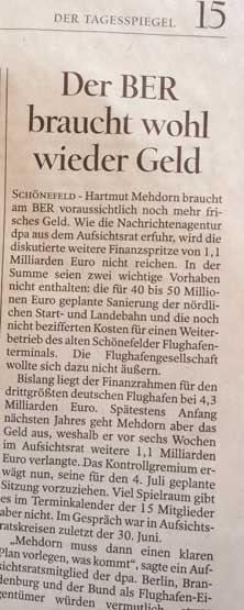 aus dem Tagesspiegel von heute Foto von einem Zeitungsartikel ist zu sehen