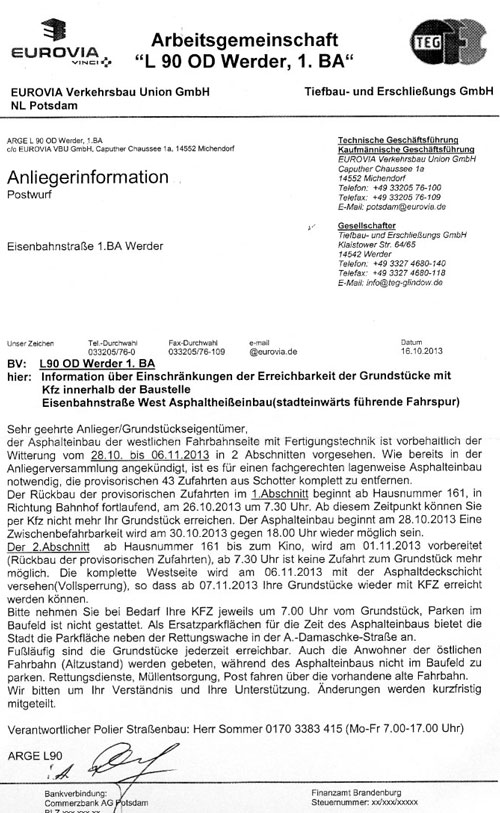 Anwohnerinformation als scan ist zu sehen.