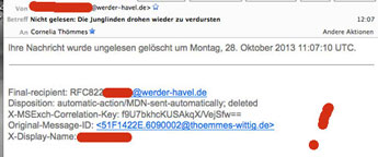 Bildschirmfoto: Email von Stadt Werder ungelesen Bildschirmfoto von Email.