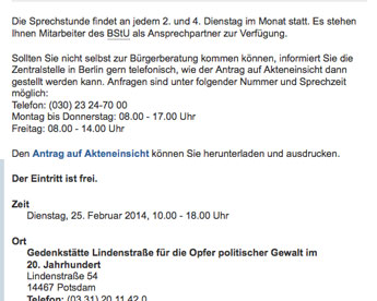 BStUInfos Foto von Bildschirm BStU-Infos ist zu sehen - heute.
