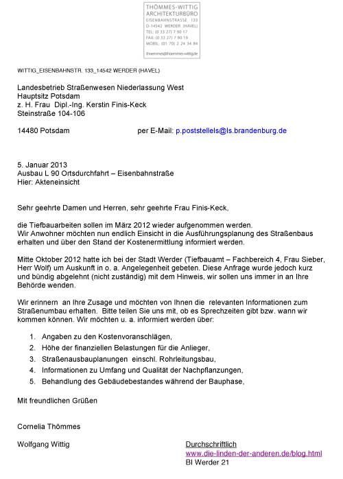 Brief an die Chefin der Niederlassung West ist abgebildet.