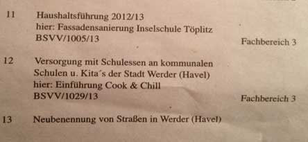 aus der Tagesordnung der Versammlung Foto - Ausschnitt aus einer Zeitung