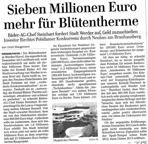 Blick auf Zeitungsartikel aus maz zur Therme  ist zu sehen.