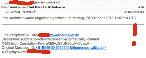 Bildschirmfoto: Email von Stadt Werder ungelesen Bildschirmfoto von Email.